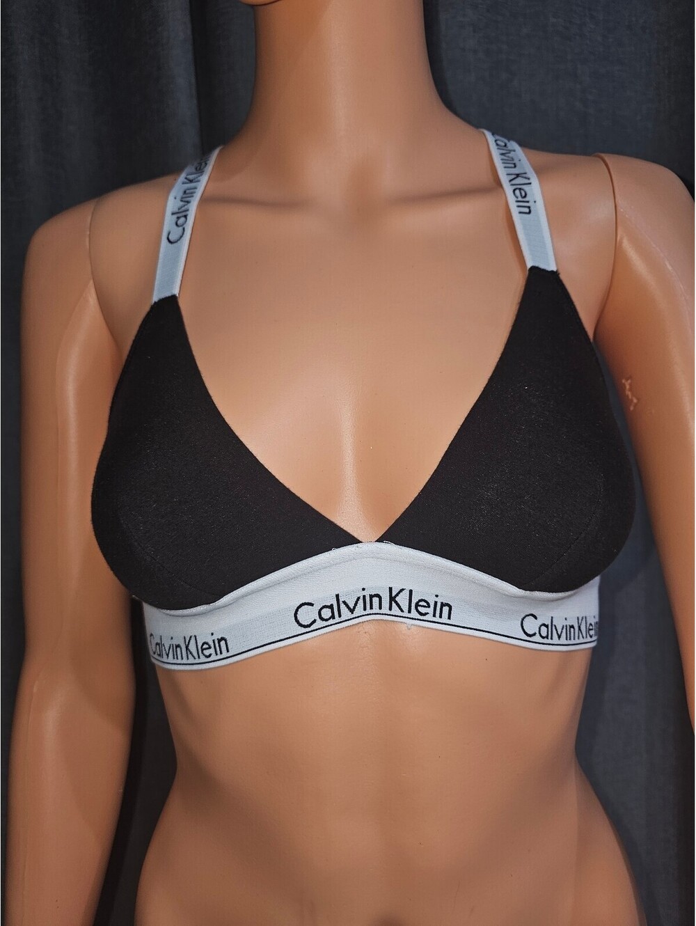 Calvin Klein Black Bralette with White Logo Straps and Band, Size M